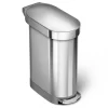 simplehuman 45 Liter 12 Gallon Slim Hands-Free Kitchen Step Trash Can with Liner Rim, Brushed Stainless Steel
