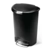 simplehuman 50-Liter Semi-Round Black Plastic Step-On Trash Can
