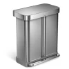simplehuman 58 Liter 15.3 Gallon Rectangular Hands-Free Dual Compartment Recycling Kitchen Step Trash Can