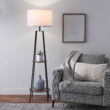 Mainstays Etagere Matte Black Floor Lamp, with 2 Wood Shelves, Black Color