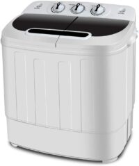 SUPER DEAL Compact Mini Twin Tub Washing Machine, Portable Laundry Washer w/Wash and Spin Cycle Combo, Built-in Gravity Drain, 13lbs