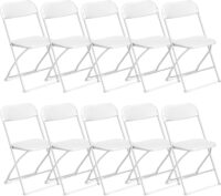 VINGLI 10 Pack White Plastic Folding Chair, Indoor Outdoor Portable Stackable Commercial Seat with Steel Frame 350lb. Capacity for Events Office Wedding Party Picnic Kitchen Dining