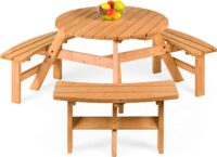 Best Choice Products 6-Person Circular Outdoor Wooden Picnic Table for Patio, Backyard, Garden, DIY w/ 3 Built-in Benches, 500lb Capacity - Natural