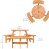 Best Choice Products 6-Person Circular Outdoor Wooden Picnic Table for Patio, Backyard, Garden, DIY w/ 3 Built-in Benches, 500lb Capacity - Natural