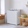 SUPER DEAL Compact Mini Twin Tub Washing Machine, Portable Laundry Washer w/Wash and Spin Cycle Combo, Built-in Gravity Drain, 13lbs