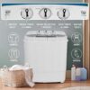 SUPER DEAL Compact Mini Twin Tub Washing Machine, Portable Laundry Washer w/Wash and Spin Cycle Combo, Built-in Gravity Drain, 13lbs