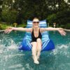 Big Joe Captain's Float No Inflation Needed Pool Lounger with Drink Holder, Blurred Blue, 3ft