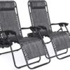 Best Choice Products Set of 2 Adjustable Steel Mesh Zero Gravity Lounge Chair Recliners w/Pillows and Cup Holder Trays, Gray
