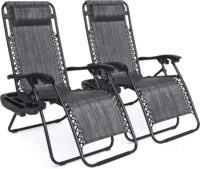 Best Choice Products Set of 2 Adjustable Steel Mesh Zero Gravity Lounge Chair Recliners w/Pillows and Cup Holder Trays, Gray