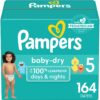 Diapers Size 5, 164 Count - Pampers Baby Dry Disposable Baby Diapers