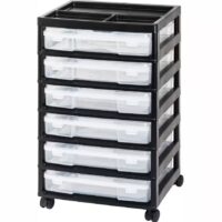 Iris 6 Case Rolling Scrapbook Cart with Organizer Top, Black