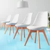 Matcha Chic Set of 4 Dining Chairs Mid-Century Modern Shell PU Seat with Wooden Legs-White