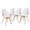 Matcha Chic Set of 4 Dining Chairs Mid-Century Modern Shell PU Seat with Wooden Legs-White