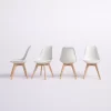 Matcha Chic Set of 4 Dining Chairs Mid-Century Modern Shell PU Seat with Wooden Legs-White