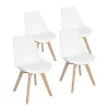 Matcha Chic Set of 4 Dining Chairs Mid-Century Modern Shell PU Seat with Wooden Legs-White