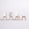 Matcha Chic Set of 4 Dining Chairs Mid-Century Modern Shell PU Seat with Wooden Legs-White