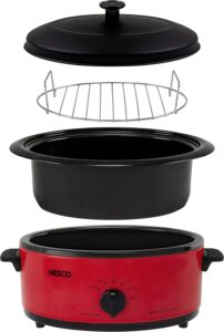 NESCO 4816-12, Roaster Oven with Porcelain Cookwell, Red, 6 quart, 750 watts