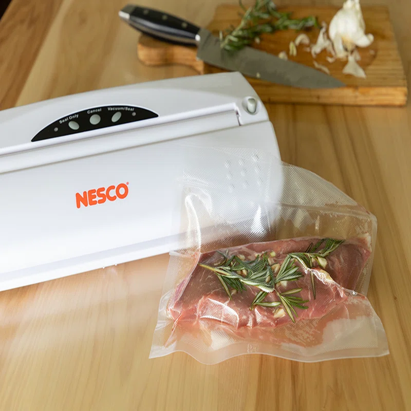 Nesco VS-01 One Touch Operation Food Vacuum Sealer with Vacuum Sealer Bags,  White