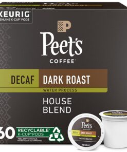 Peet's Coffee, Dark Roast Decaffeinated Coffee K-Cup Pods for Keurig Brewers - Decaf House Blend 60 Count (6 Boxes of 10 K-Cup Pods)