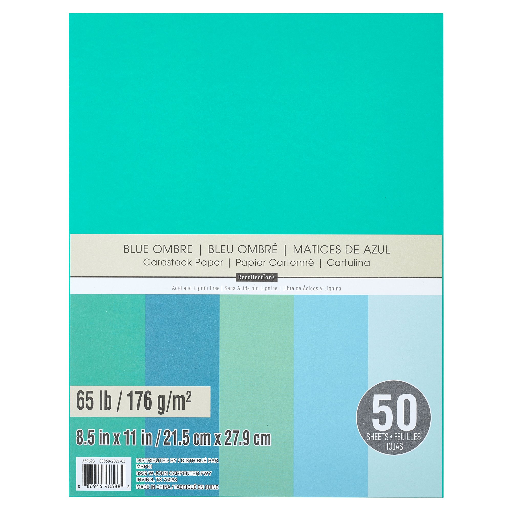 Recollections 12 Packs: 50 Ct. (600 Total) Blue Ombre 8.5 x 11 Cardstock Paper