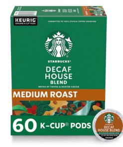 Starbucks Decaf K-Cup Coffee Pods House Blend for Keurig Brewers, 6 boxes (60 pods total)