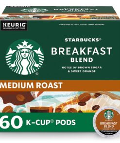 Starbucks K-Cup Coffee Pods, Medium Roast Coffee, Breakfast Blend for Keurig Brewers, 100% Arabica, 6 boxes (60 pods total)