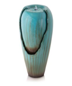 Alpine Corporation DIG100XS 33 in. Tall Water Jar Fountain with LED Light, Turquoise