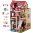 Gardenised QI004210 Wooden Doll House with Toys and Furniture Accessories with LED Light for Ages 3 plus