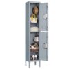 Mlezan DBDG2022101G Metal Locker 2 Tier 12 in. D x 12 in. W x 66 in. H in Gray Lockable 2 Doors Storage Locker for School Changing Room Gym