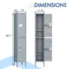 Mlezan DBDG2022101G Metal Locker 2 Tier 12 in. D x 12 in. W x 66 in. H in Gray Lockable 2 Doors Storage Locker for School Changing Room Gym