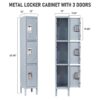 Mlezan DBWL202017G-1 3-Tier Shelf Metal Locker for Employees Students Gym Storage Cabinet Locker in Gray, 66 in. H x 12 in. D x 12 in. W