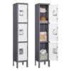 Mlezan DBWL202205GW Metal Locker 3 Doors for Employee, Gym Locker with Hooks, 3 Tier Shelves Storage Locker in 66" H x 12"D x 12"W