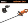 RIDGID R01401K 18V Brushless Cordless Battery 22 in. Hedge Trimmer with 2.0 Ah Battery and Charger