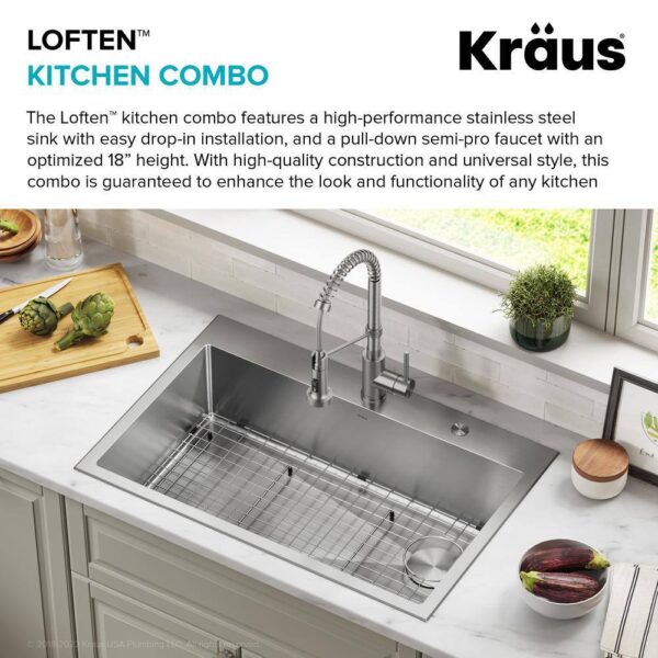 KRAUS KCH-1000 Loften All In-One 33 In. Drop In/Undermount Single Bowl ...