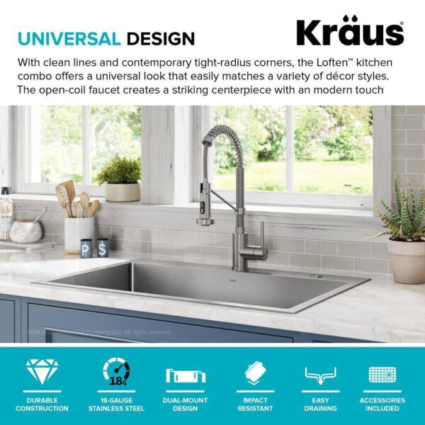 KRAUS KCH-1000 Loften All In-One 33 In. Drop In/Undermount Single Bowl ...