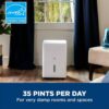 GE ADHL35LA 35 pt. Dehumidifier with Smart Dry for Bedroom, Basement or Very Damp Rooms up to 3000 sq. ft. in White, ENERGY STAR
