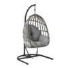 Mainstays Wicker Outdoor Patio Hanging Egg Chair with Olefin Cushion and Metal Stand, Gray