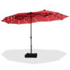 MF Studio 15ft Double-Sided Solar Patio Umbrella with Base Large Outdoor Table Umbrella with Crank Handle and 36 pcs LED lights, Red