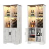 LVSOMT Wine Bar Cabinet with Wine Rack, Bar Display Cupboard with LED Lights, Wooden Wine Storage Cabinet