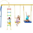 4 in 1 Swing Set, Heavy Duty A-Frame Swing Frame, Weight Capacity 440 lbs Adjustable Outdoor Playground with Swing Seat