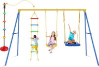 4 in 1 Swing Set, Heavy Duty A-Frame Swing Frame, Weight Capacity 440 lbs Adjustable Outdoor Playground with Swing Seat