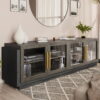 BELLEZE 70" TV Stand for TVs up to 75", Modern TV Stand & Entertainment Center with Shelves, Wood Storage Cabinet, Brown