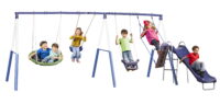 XDP Recreation 76667 Surf N Swing Outdoor Swing Set, Slide, Super Disc, and Surfboard Swing