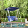 Mainstays Albany Lane 2-Person Steel Canopy Porch Swing, Blue and White