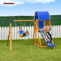 Sportspower Addison Wooden Swing Set with Heavy Duty Double A-Frame & 6' Double Wall Slide