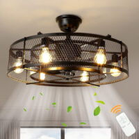 Depuley 26" 6 Blades Industrial Ceiling Fans with light, Flush Mount Ceiling Fan Light Kit, Remote Control 3 Wind Speed
