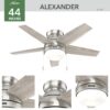 Hunter Alexander 44-in Brushed Nickel LED Indoor Flush Mount Ceiling Fan with Light (5-Blade)