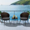 WELLFOR 3-Piece Brown Bistro Patio Set with Gray Cushions