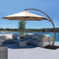 JEAREY 11-ft Beige Crank Cantilever Patio Umbrella with Base