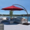JEAREY 11-ft Red Crank Cantilever Patio Umbrella with Base